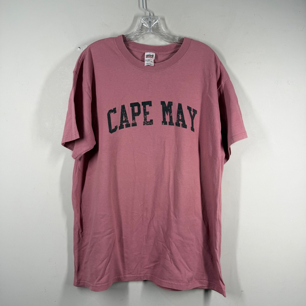 Anvil Cape May T-Shirt Mens XL Pink Mauve Distressed Graphic Short Sleeve Cotton